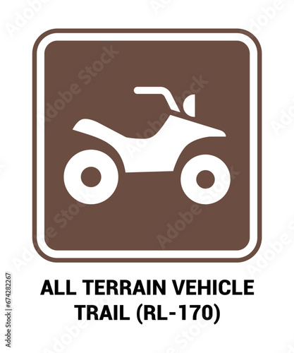 ATV all-terrain vehicle trail vector sign, Motorist Services and Recreation Signs