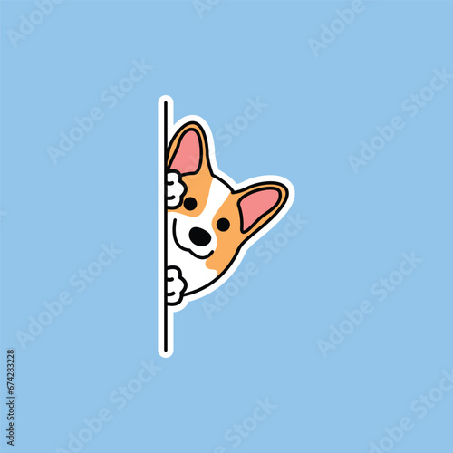 Cute Pembroke Welsh Corgi dog peeking cartoon, vector illustration