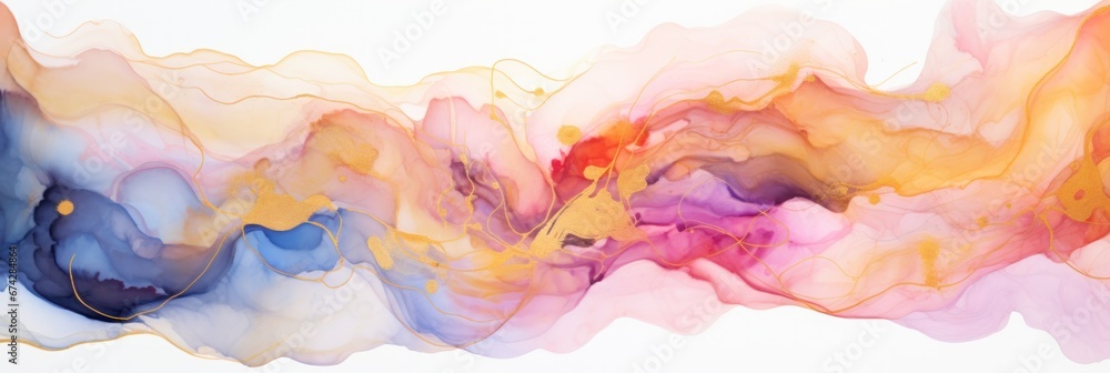 beautiful ink mixed with watercolor splashes and gold lines, generative AI