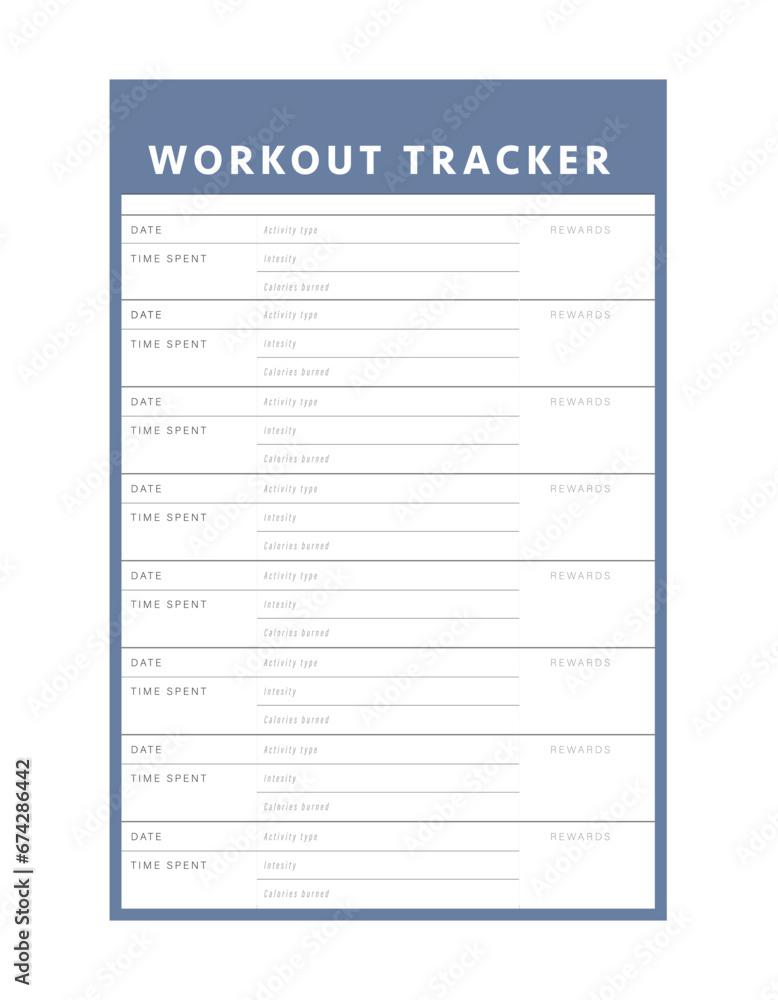 Workout tracker. Minimalist planner template set. Vector illustration. Workout tracker. Minimalist planner template set. Vector illustration.