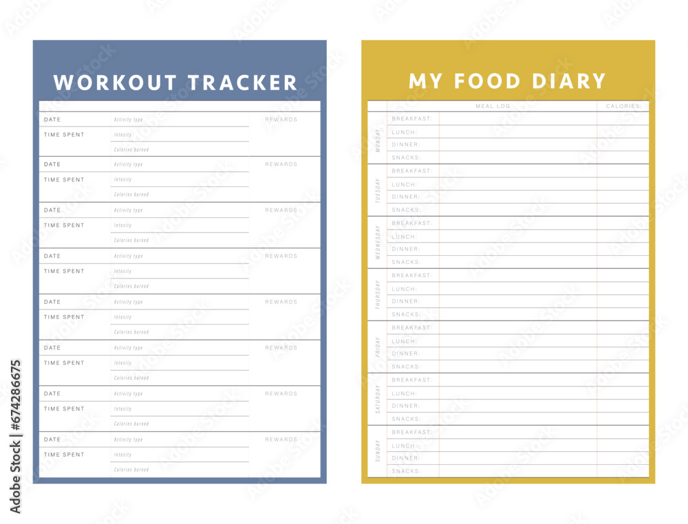 Workout tracker and my food diary planner. Workout tracker and my food diary planner.