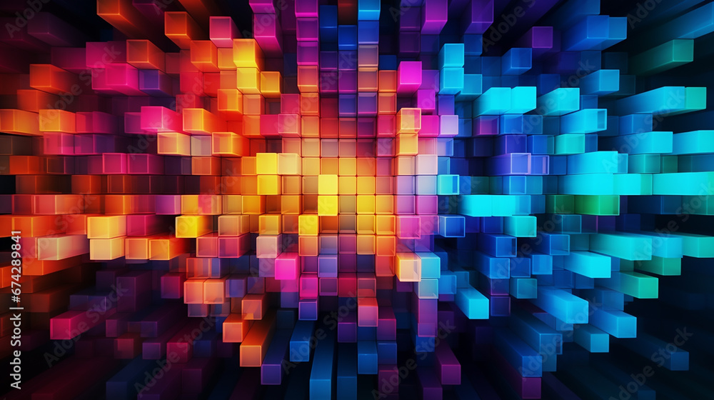 Colorful square abstract background design. Rainbow of colorful blocks 3dbackground. 3d square background with colorful geometric pattern.