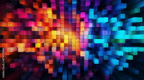 Colorful square abstract background design. Rainbow of colorful blocks 3dbackground. 3d square background with colorful geometric pattern. © Nenone