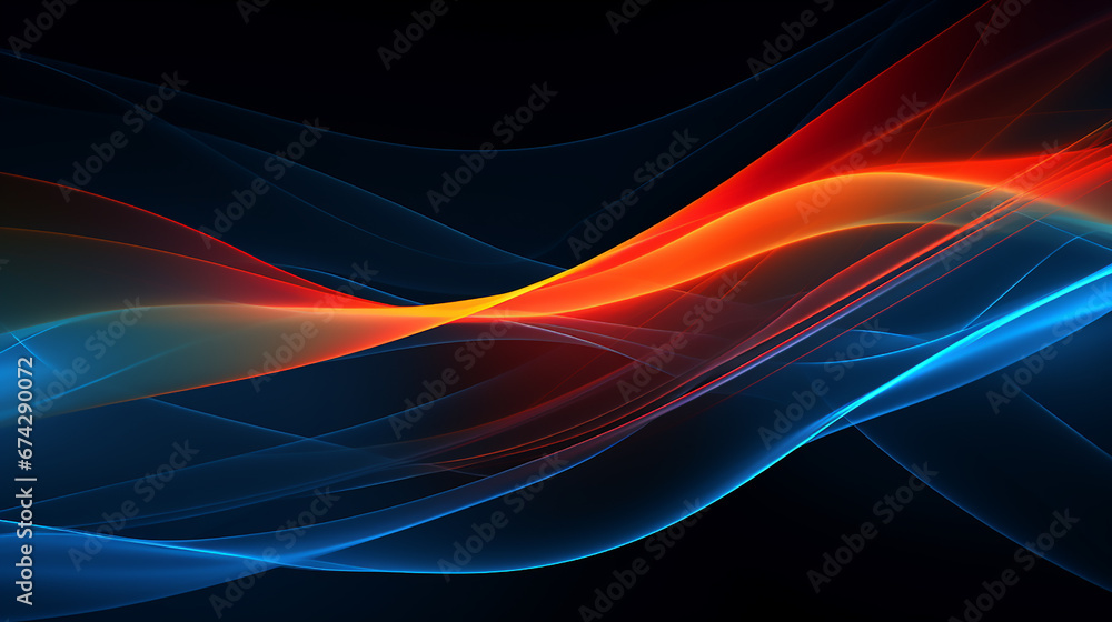 Naklejka premium Dark abstract background with glowing wave. Shiny moving design element. Futuristic technology wave concept.