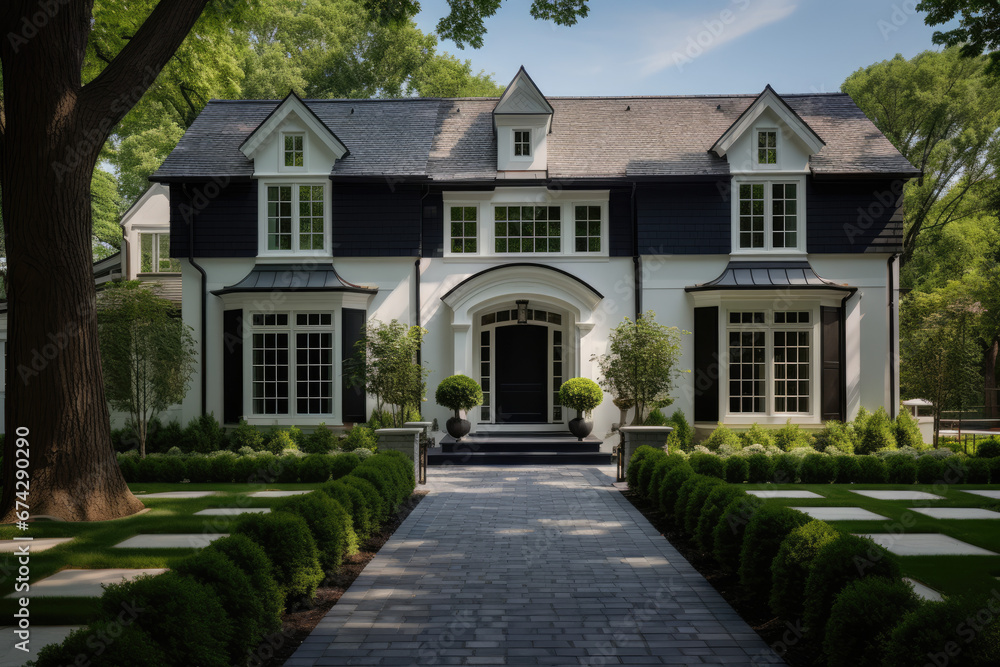 a classic house with a green a garden