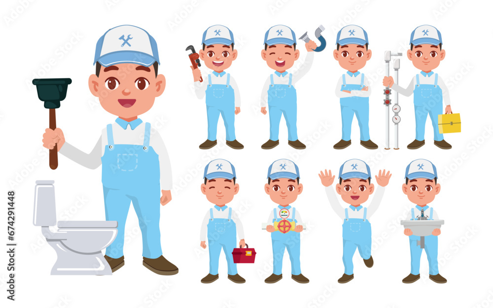 Set of plumber with different poses