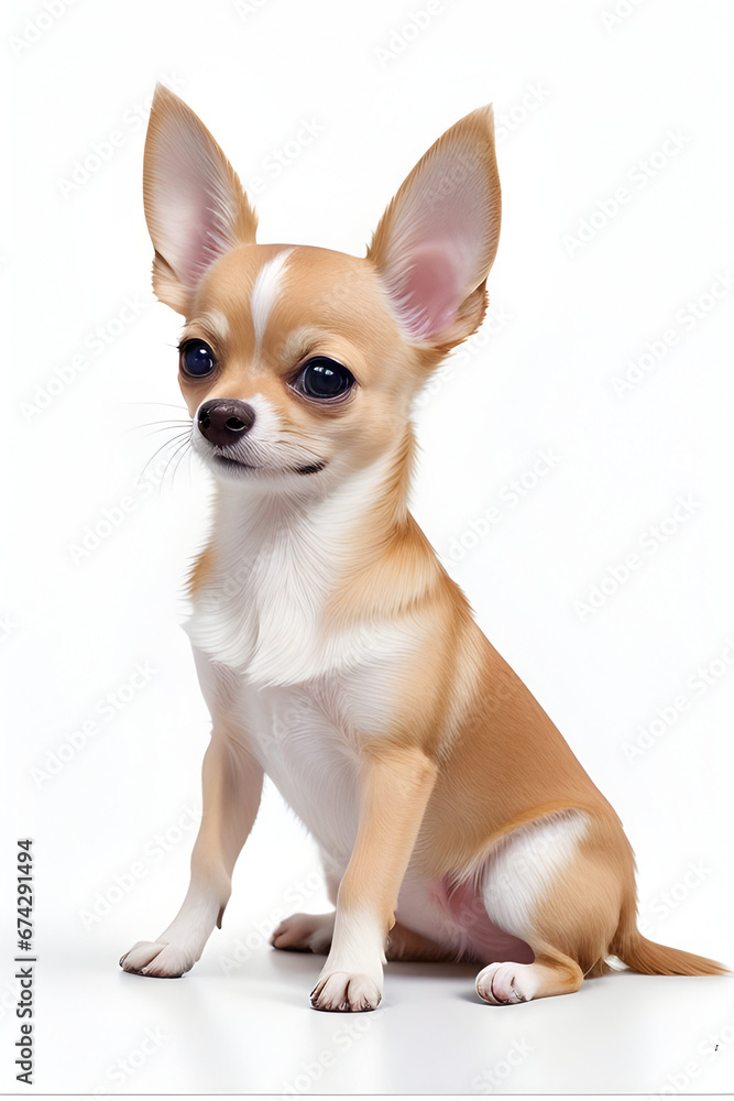 Chihuahua puppy with blue eyes sitting isolated on a white background