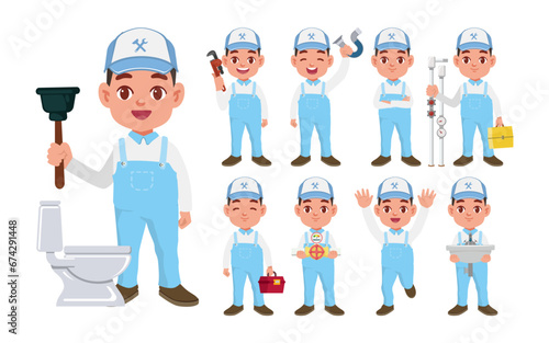 Set of plumber with different poses