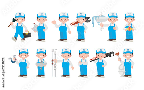 Set of plumber with different poses