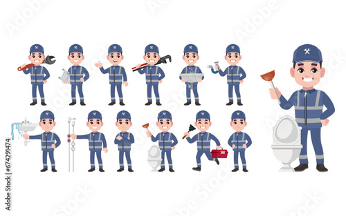 Set of plumber with different poses