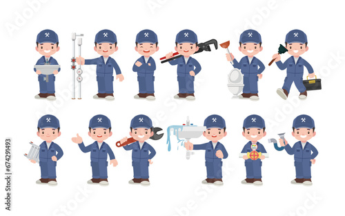 Set of plumber with different poses