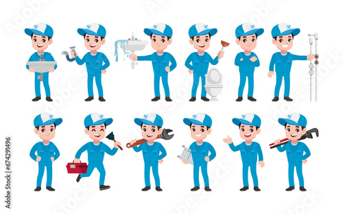 Set of plumber with different poses