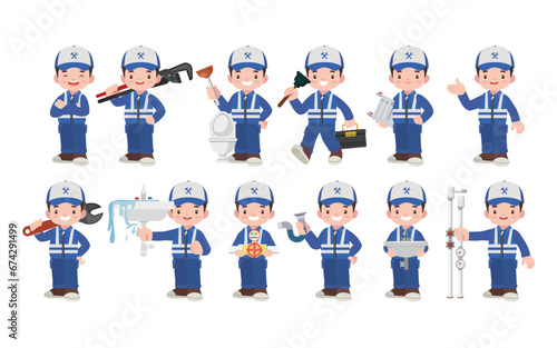 Set of plumber with different poses