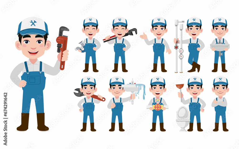 Set of plumber with different poses Set of plumber with different poses