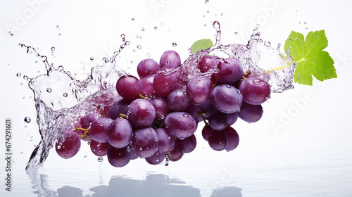 Fresh grape in water splash on white background. Juicy fruit vine  red vine