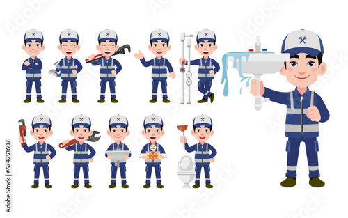 Set of plumber with different poses