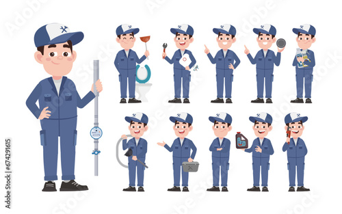 Set of plumber with different poses