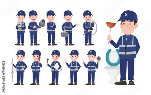 Set of plumber with different poses