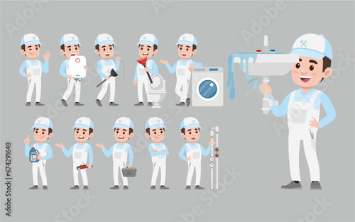 Set of plumber with different poses