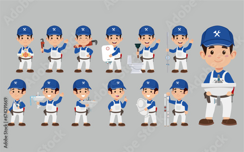 Set of plumber with different poses