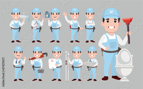 Set of plumber with different poses