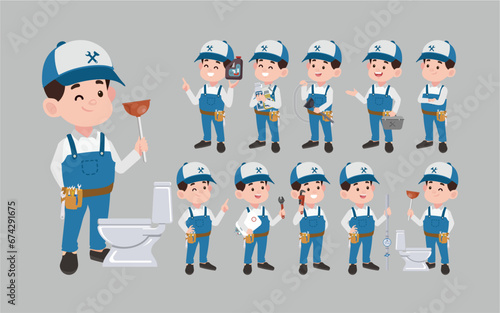 Set of plumber with different poses