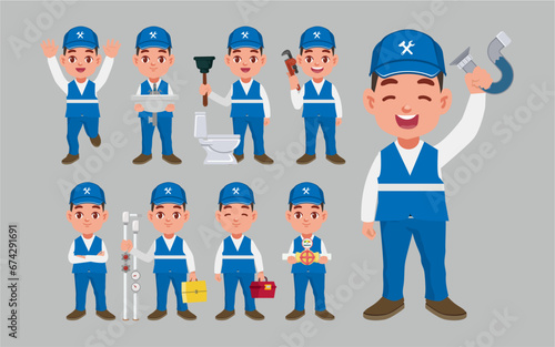 Set of plumber with different poses