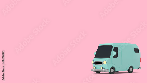 미니 버스 자동차 핑크 배경 Mini Bus Car on Pink Background