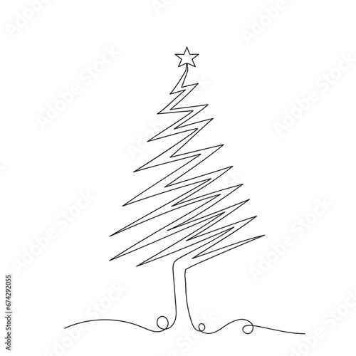 Christmas tree continuous one line icon vector illustration.