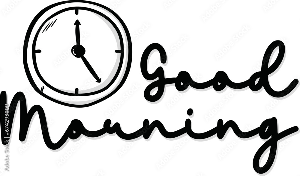 Lettering Good morning. Letters with Wake up on alarm clock. Hand drawn vector illustration isolated on white background. Lettering Good morning. Letters with Wake up on alarm clock. Hand drawn vector illustration isolated on white background.