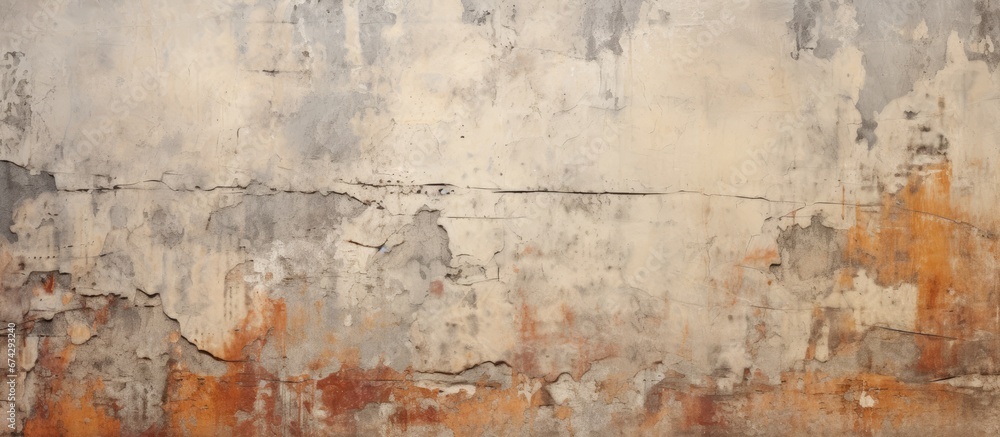 Abstract worn out backdrop comprised of an aged weathered wall with cracks spots and stains The antique surface appears damaged