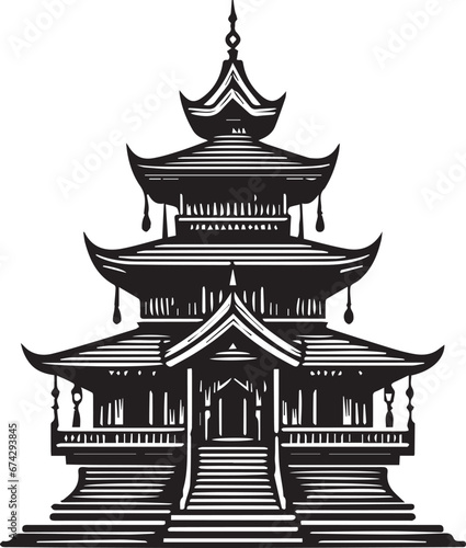 Fototapeta Naklejka Na Ścianę i Meble -  Chinese Wooden Temple Vector