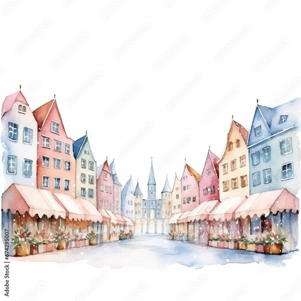 Fototapeta premium Watercolor Christmas Markets