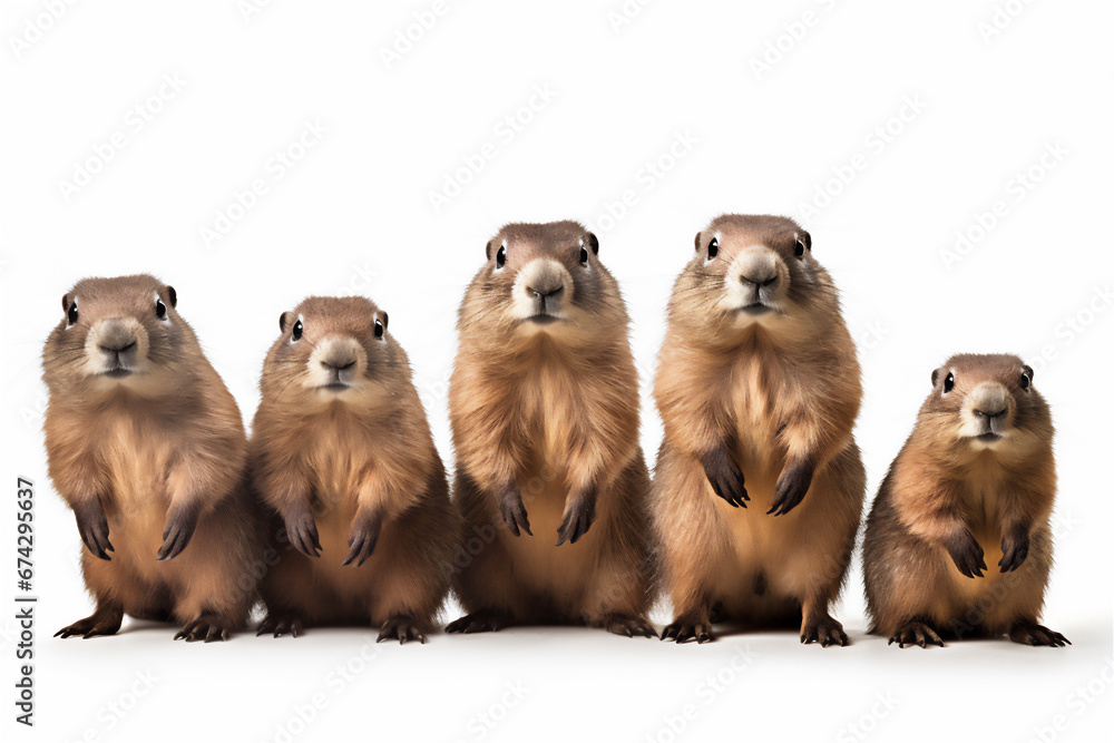 cute Groundhogs family standing isolated on white cute Groundhogs family standing isolated on white