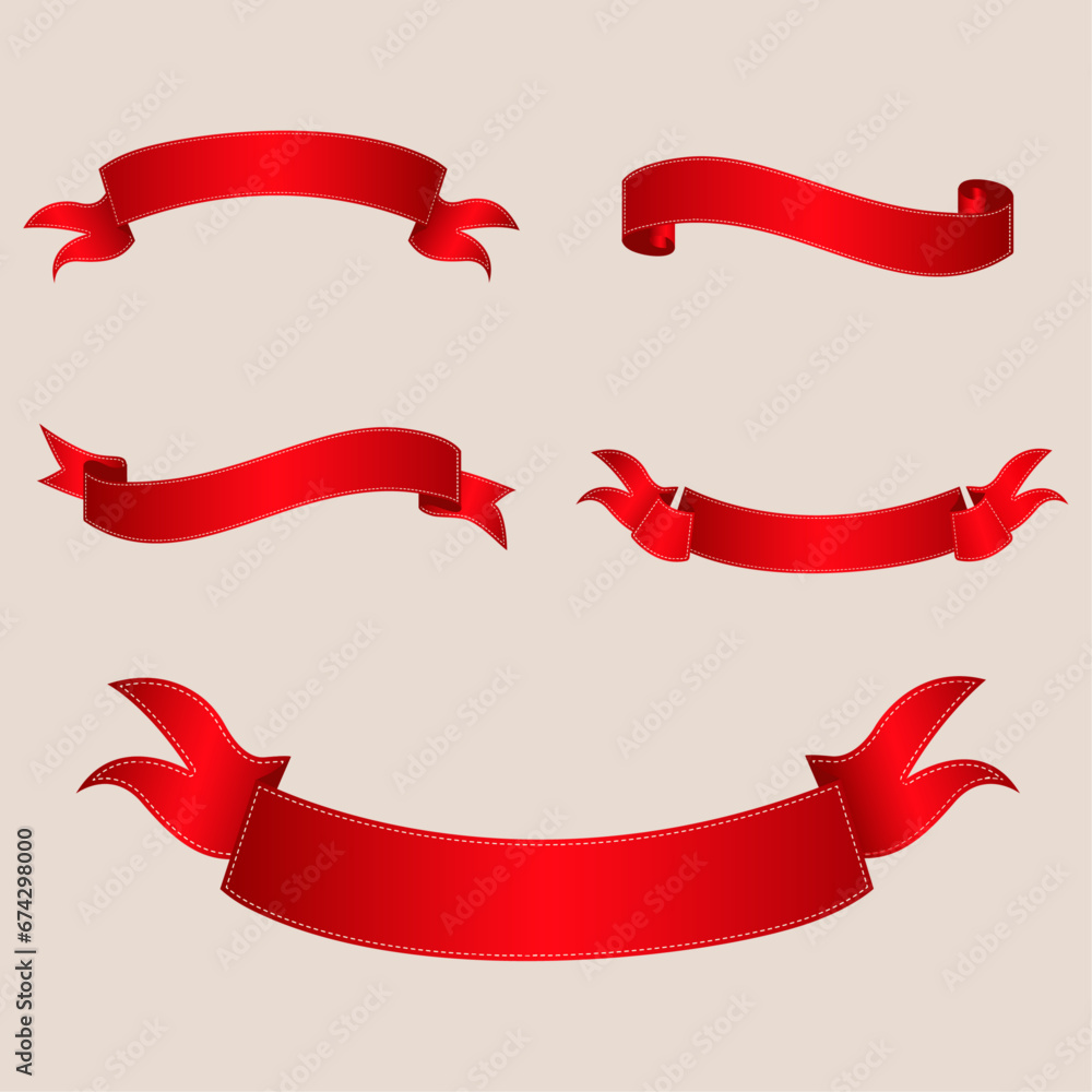 set collection ribbon red illustration of celebration christmas day vector. Christmas ribbon with shadow, xmas wrap element template  celebration valentines day