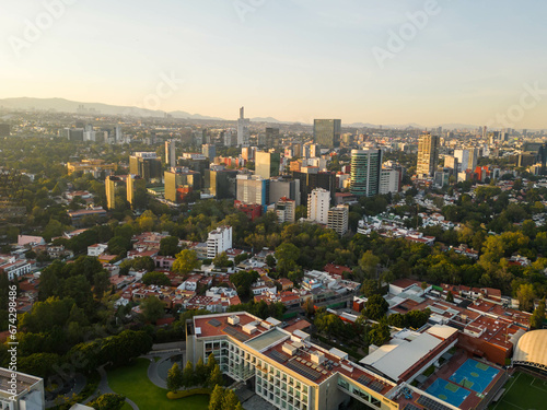 Different images of the south of Mexico City, sunsets over the metropolis