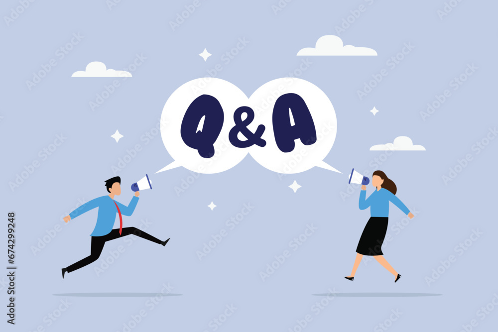QA, question and answer session, FAQ or frequently asked questions 2D flat vector concept for banner, website, illustration, landing page, flyer, etc
