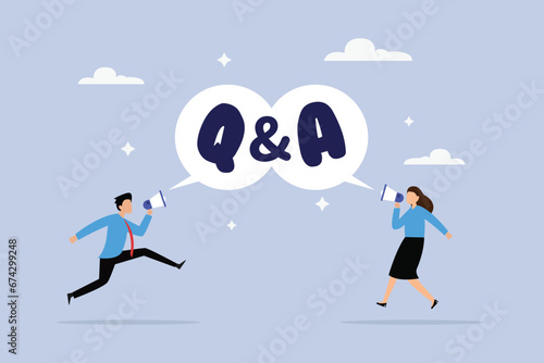 QA, question and answer session, FAQ or frequently asked questions 2D flat vector concept for banner, website, illustration, landing page, flyer, etc