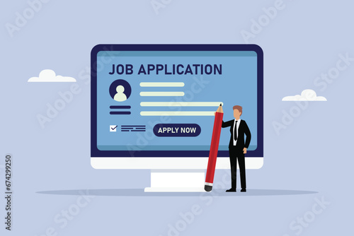 Online job application CV building, online service 2D flat vector concept for banner, website, illustration, landing page, flyer, etc