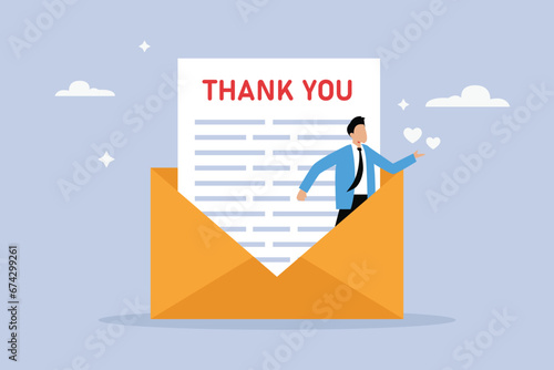Businessman character with thank you letter 2D flat vector concept for banner, website, illustration, landing page, flyer, etc