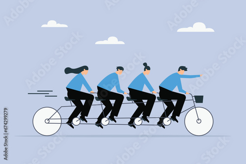Business people on tandem bicycle 2D flat vector concept for banner, website, illustration, landing page, flyer, etc