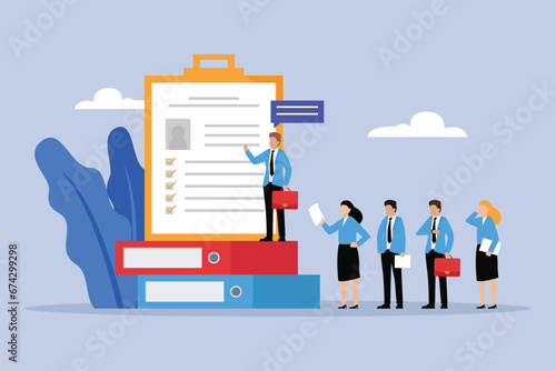 Business people with online recruitment application queue 2D flat vector concept for banner, website, illustration, landing page, flyer, etc