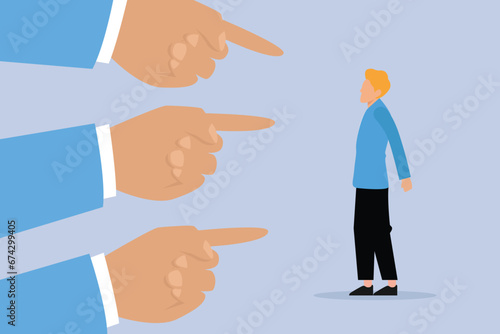 Business quilt, accusation, public censure and victim blaming 2D flat vector concept for banner, website, illustration, landing page, flyer, etc