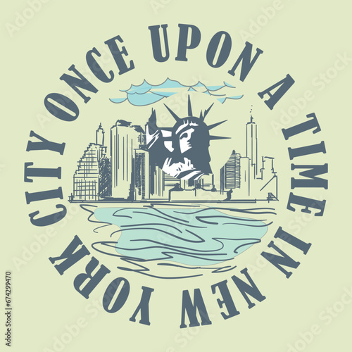 New york city typography with statue of liberty figure. T shirt graphics. Vectors