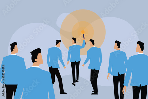 Leadership - businessman with torch leading other businessmen 2D flat vector concept for banner, website, illustration, landing page, flyer, etc