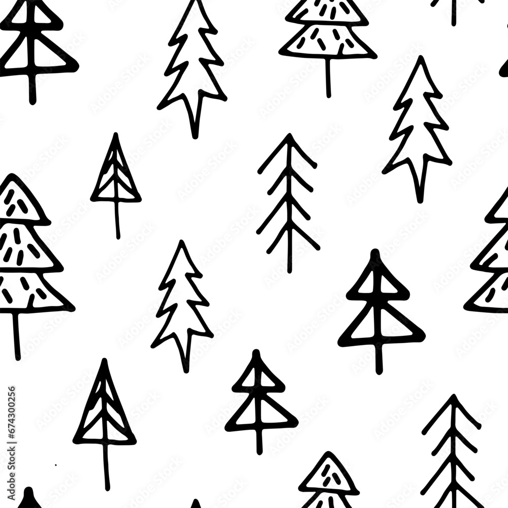 Vector Christmas Background.Christmas Trees Doodle.Hand drawn.New Year.Winter.Holiday.For textile printing.Packaging,paper,wrapping.For social networks.Black drawing on white.Web design.Symbol.Modern. Vector Christmas Background.Christmas Trees Doodle.Hand drawn.New Year.Winter.Holiday.For textile printing.Packaging,paper,wrapping.For social networks.Black drawing on white.Web design.Symbol.Modern.
