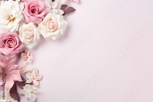 Soft Pastel Floral Arrangement on Pink Background for Spring © Judeah_Stock