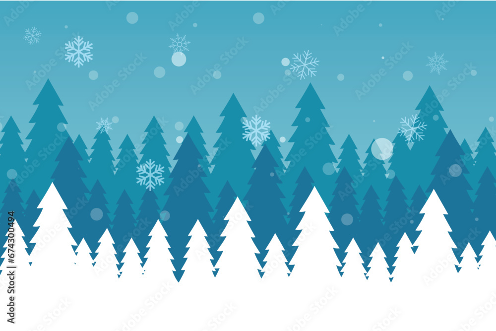 Obraz premium hand drawn flat winter landscape illustration