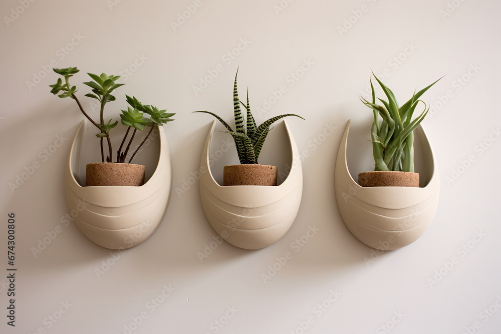 Potted succulent hanging on wall decoration. Indoor floating houseplant isolated image Potted succulent hanging on wall decoration. Indoor floating houseplant isolated image