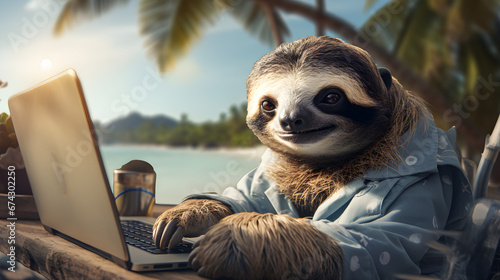 lazy freelancer working on a tropical beach 